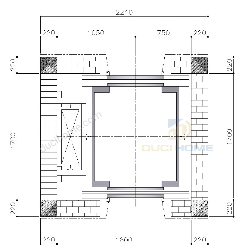 Thang máy 2 cửa đối nhau