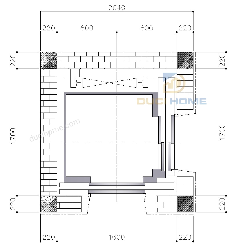 Thang máy 2 cửa vuông góc